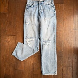 KanCan High Rise Wide Leg Jeans Light Wash Distressed